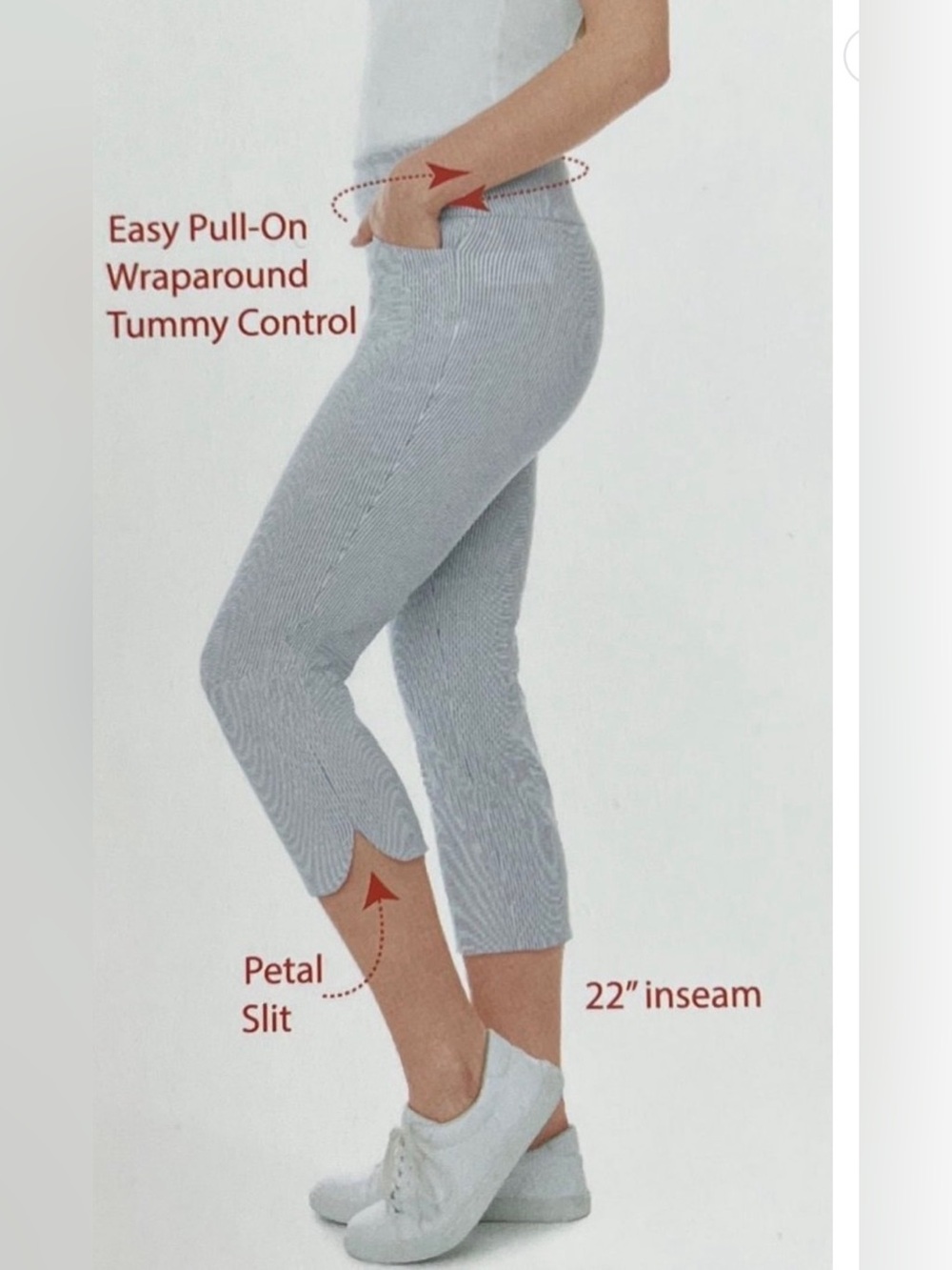 S.C.&Co Women Petal Slit Capri Pull On Tummy Control Pants. - Picture 2 of 7